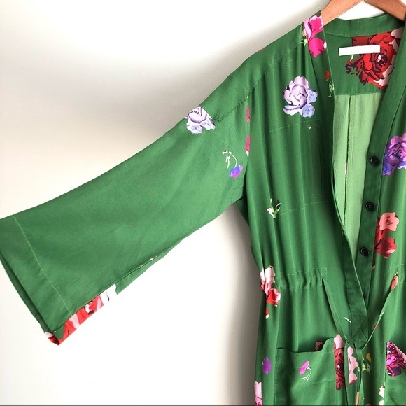Creatures of Comfort Green Floral Jumpsuit Silk Long Sleeve Boho - Picture 11 of 16